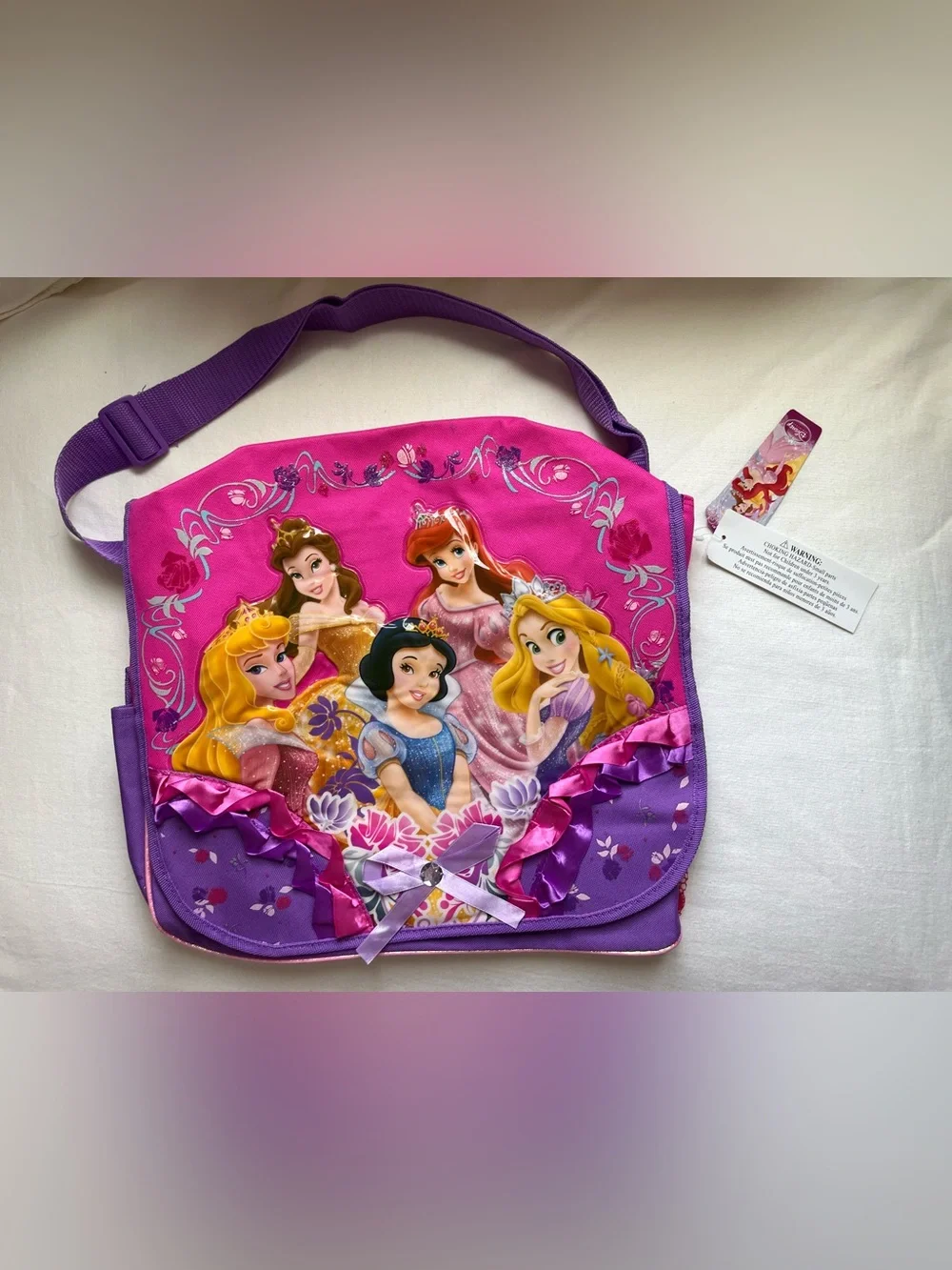 Vintage Disney Princess Pink and Purple Kids Shoulder Bag with Ruffle Trim